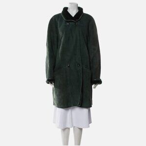 Vintage Finland Sheepskin Shearling Wool Fur Coat Jacket Olive Green Women 14 XL